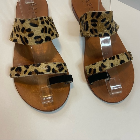 Able Margarete Leopard Print Fur Leather Sandals Flats Slides Slip on Cheetah - Picture 8 of 10